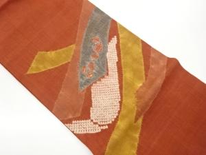 手織り紬絞り汕頭刺繍鬘帯に花鳥模様名古屋帯